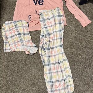Plaid Women’s Pajama 3 Piece Set - Pink